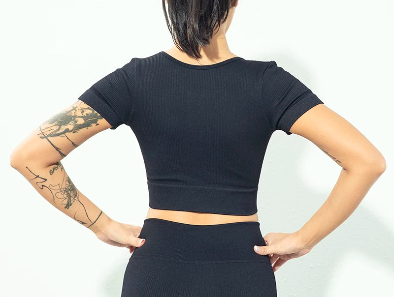 Seamless Yoga Shirts Zipper Short Sleeve Workout Tops Women Fitness Crop Top Workout Tops Gym Clothes Sportswear Running T-shirt