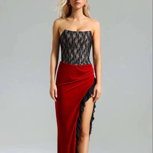 New Fashion Women's Sexy Print Lace Halter Evening Bodycon Dress Sleeveless Solid Pattern Woven Bandage Natural Waist