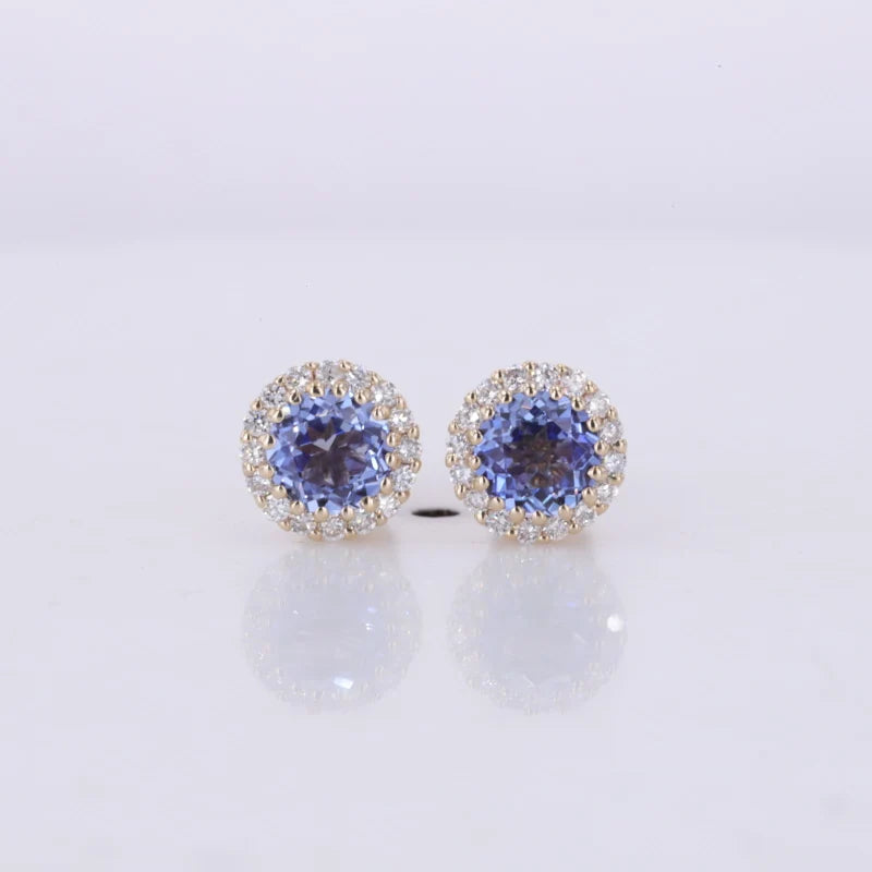 MomentWill 10K Gold Fine Earbob 5mm Round Cut Diamond  Screw Back Earrings Moissanite Sapphire Emerald halo Stud Earrings
