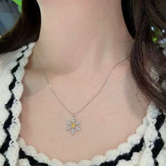 New Best Design Solid 18k Gold Necklace Real Yellow Diamond Necklace Snowflake Necklace with Adjustable Custom for Christmas
