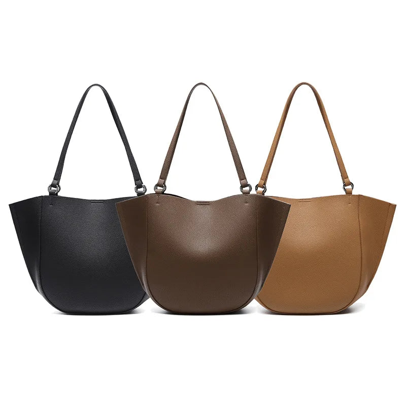 Genuine Leather Women's Large Capacity Casual Tote Bag with Niche Design Fashionable Simple Personality Style for Mother Child