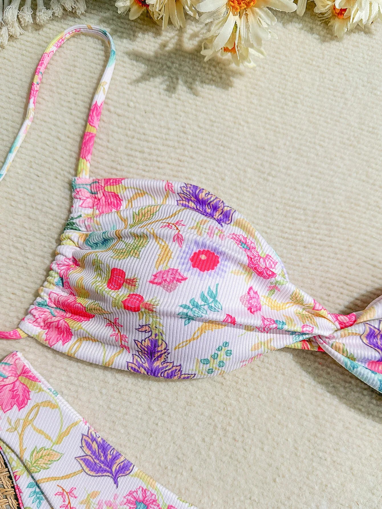 New Girl Sweet Floral Prints Bikinis Two Piece Set Women Sexy Bikini Swimsuit Women Party Sexy Halter Swimwear for Ladies