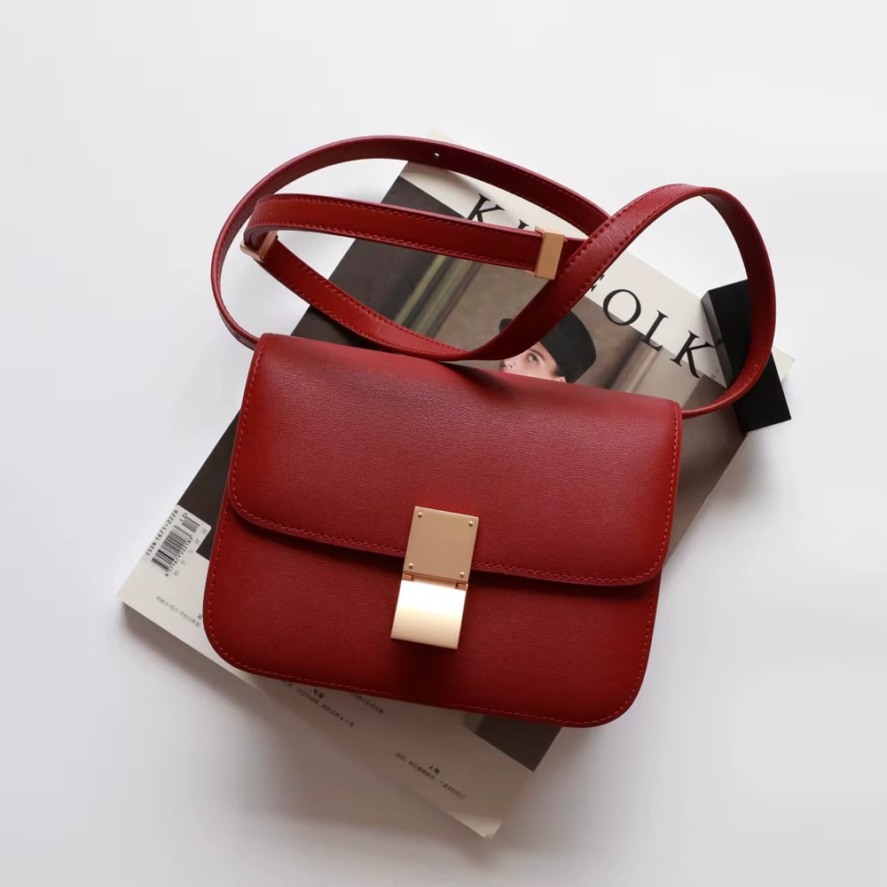 Luxury Women's Underarm Handbags Genuine Cowhide Leather Tofu Square Lock Messenger Bag Custom Portable with Open Closure