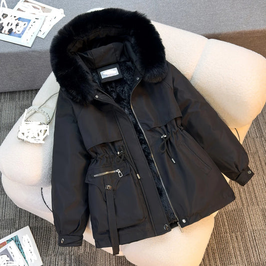Winter New Korean Version Fashionable Waist Cinching Short Style With Plush Thickened Women's Jacket