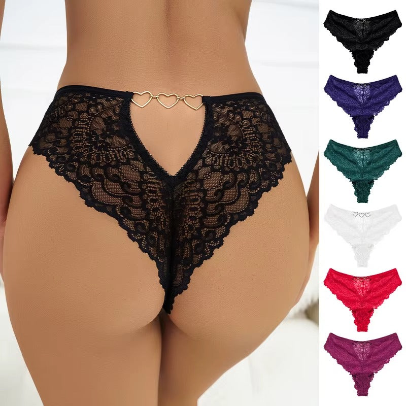 Women Hollow Out Underwear Women Panties Heart Accessory High Waist Sexy Secret Lace G-string Thong Brief Seamless Panty