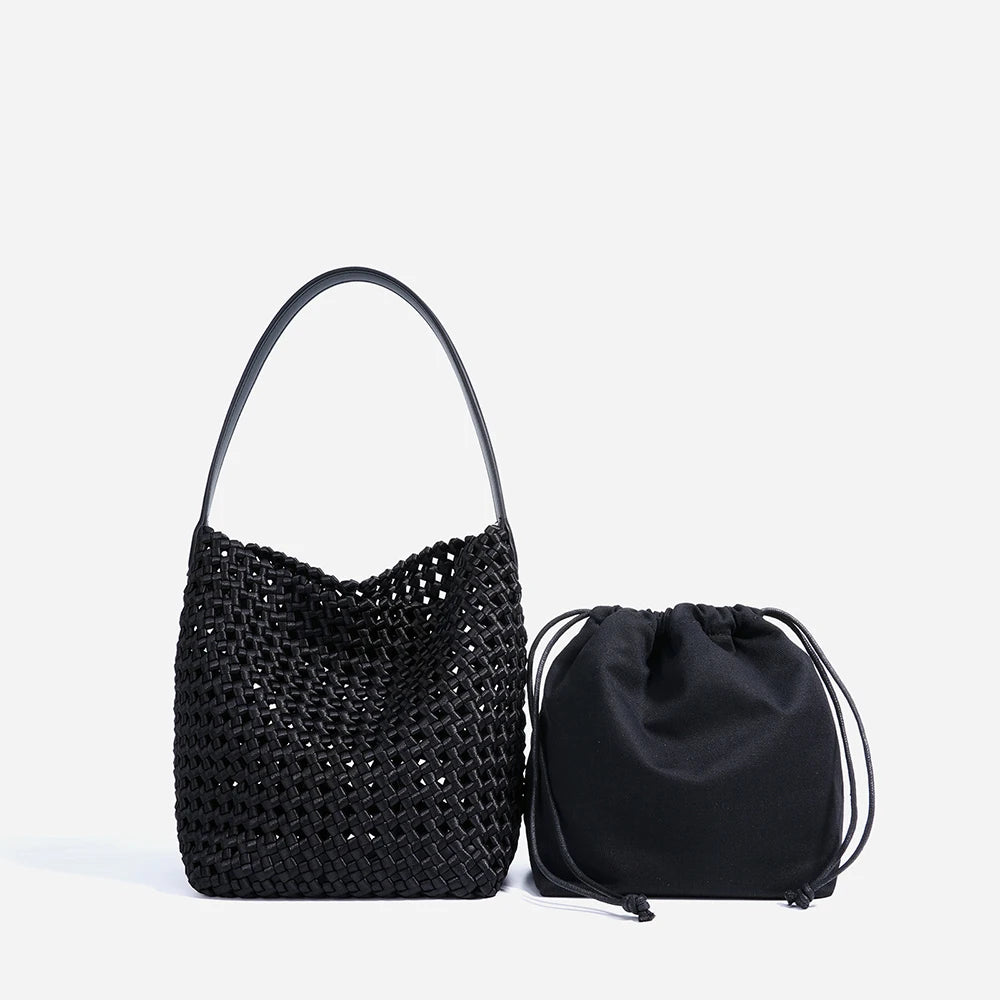 Luxury Designer Woven Fabric Crossbody Bags Women Polyester Handbags Lady Bucket  Bags Set Fashion Ladies Tote Bag