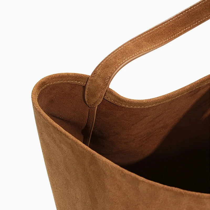 2025 Autumn New Women Suede Genuine Leather Bucket Tote Underarm Shoulder Bag Leather Handbag for Ladies Hand Bag High Quality