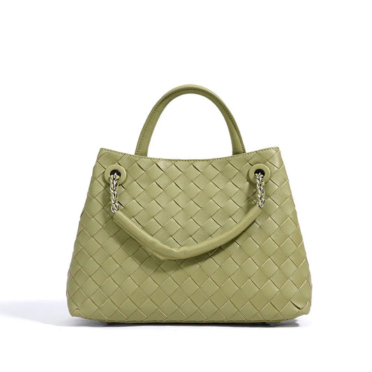 2025 Women's Shoulder Bags Genuine Cowhide Leather Woven Tote Ladies Handmade Handbag Purse Bucket Weaved Bag