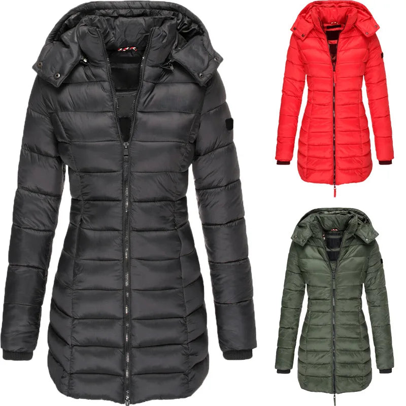 New Winter Women'S Cotton-Padded Jacket Women'S Mid-Length Slim Cotton Jacket Warm Down Jacket