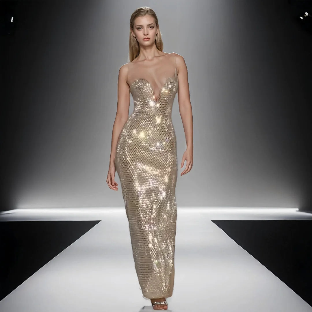 Luxury Evening Dresses Women Sexy Long Rhinestone Shiny Bodycon Dress Woman Bling Sexy Party Dresses