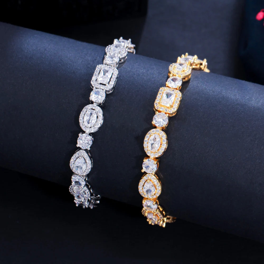 Newest Design Stunning Luxury CZ Wedding Party Bridal Cubic Zirconia Extension Bracelets for Women Gold Plated Jewelry Gift