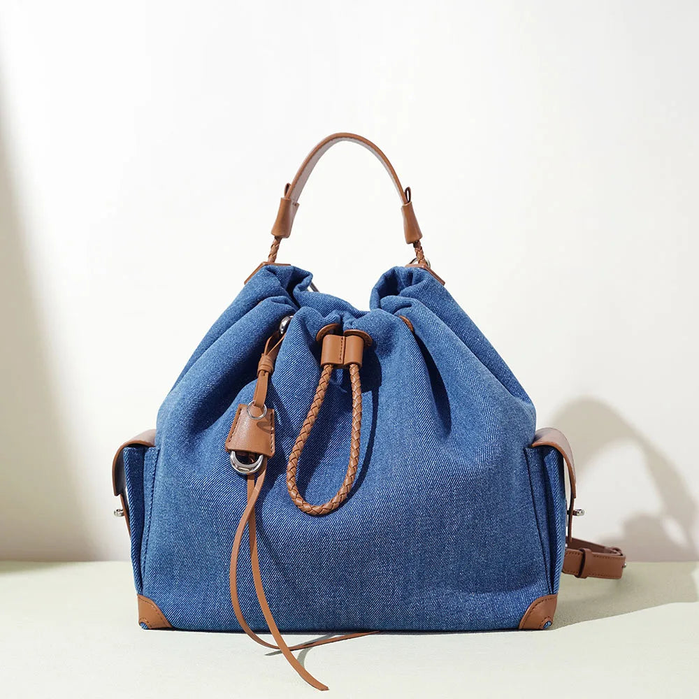Simple Fashion Genuine Leather Ladies Shoulder Crossbody Bags High Quality Denim Backpack Women's Purses and Handbags