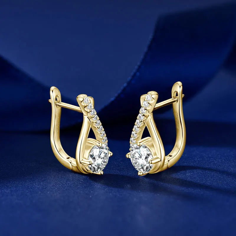 Luxury Trendy 925 Sterling Silver Fashion Female Cross Design 5.5mm 0.60ct Round  Hoop Moissanite Earrings for Women