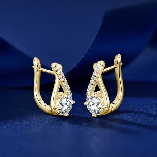 Luxury Trendy 925 Sterling Silver Fashion Female Cross Design 5.5mm 0.60ct Round  Hoop Moissanite Earrings for Women