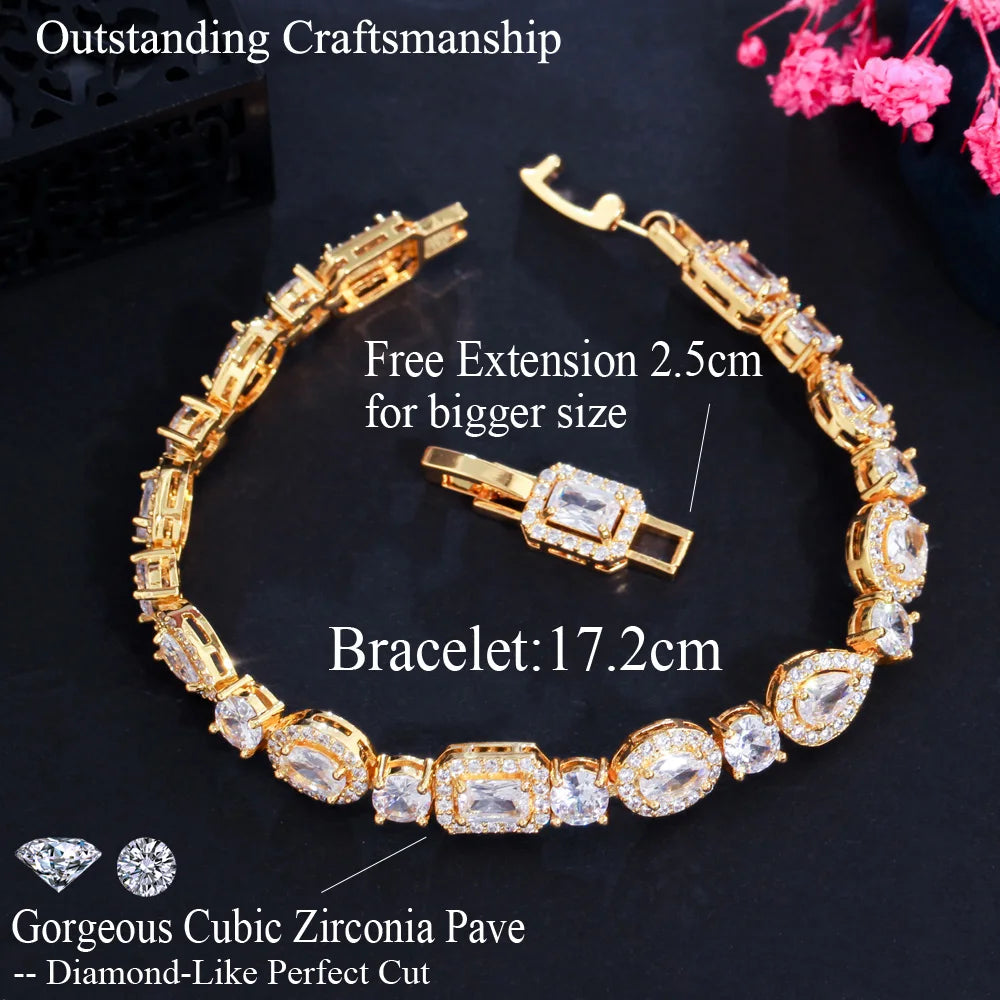 Newest Design Stunning Luxury CZ Wedding Party Bridal Cubic Zirconia Extension Bracelets for Women Gold Plated Jewelry Gift