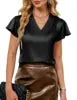 2026 Summer New V-neck Satin Shirt, Pleated, Loose, Short-Sleeved Top, Short-Sleeved