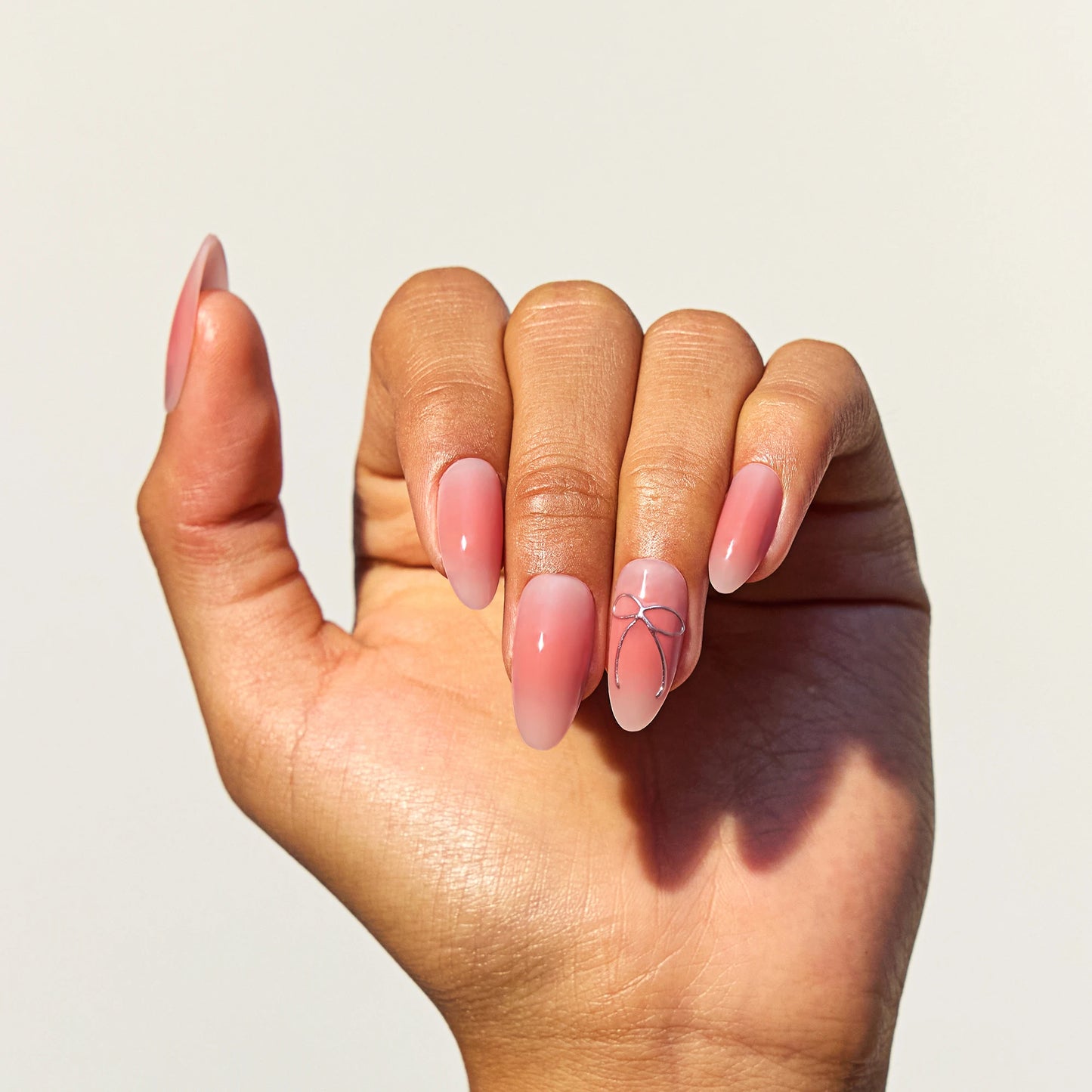 Solid color press on nails Pink nails press on Almond 3D fake nails acrylic nails beauty supply Butterfly tie nail art nail tips