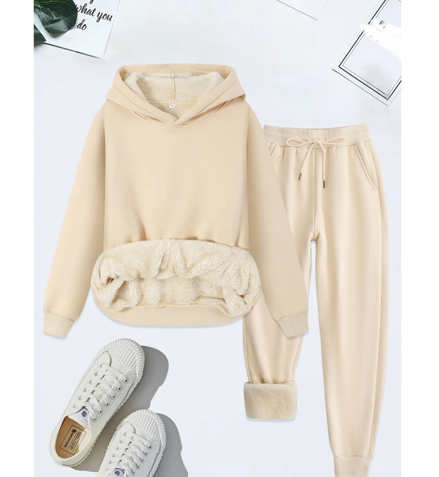 Women's  Set Winter Warm Hoodie Hooded Hoodie with Thick Fleece Hooded Cover Head Top