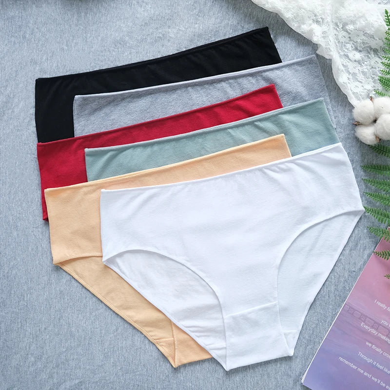 6Pcs/Set Cotton Panties Women High Waist Briefs Breathable Seamless Underwear Solid Color Soft Panty M-2XL Underpants Intimates