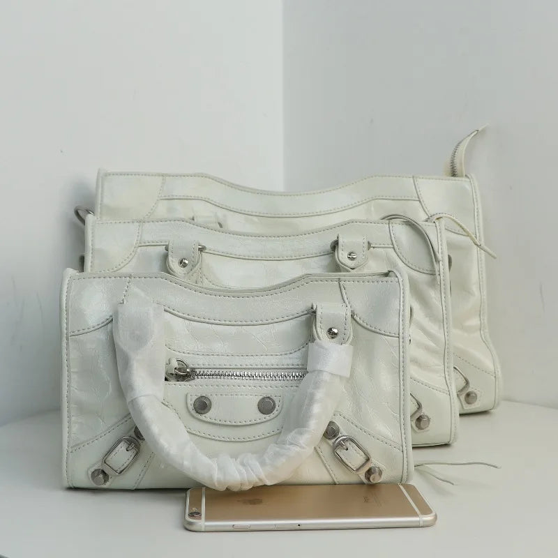 Deluxe Ladies Genuine Leather Hand Bags Purses and Handbags Designer Luxury Rivet Motorcycle Bag Purse for Women