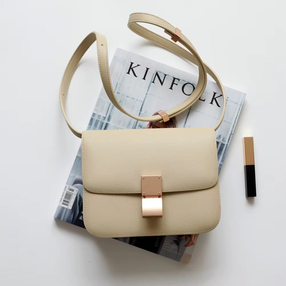Luxury Women's Underarm Handbags Genuine Cowhide Leather Tofu Square Lock Messenger Bag Custom Portable with Open Closure