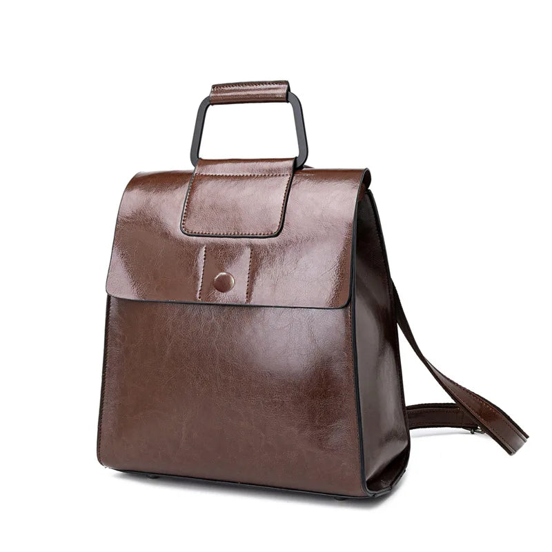 Hot Selling Unisex Fashion Retro Oil Wax College Bag Genuine Leather Leisure Travel Backpack for Women