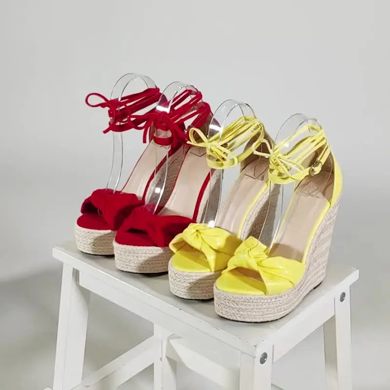 Sexy Woven Peep Toe Sandals for Women Summer Platform Wedges Buckle Sandals Outdoor Shoes Suede Heels