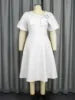2025 New Fashion Summer Dress Solid Color High Waist Puff Short Sleeve Plus Size A-Line Women's Dress