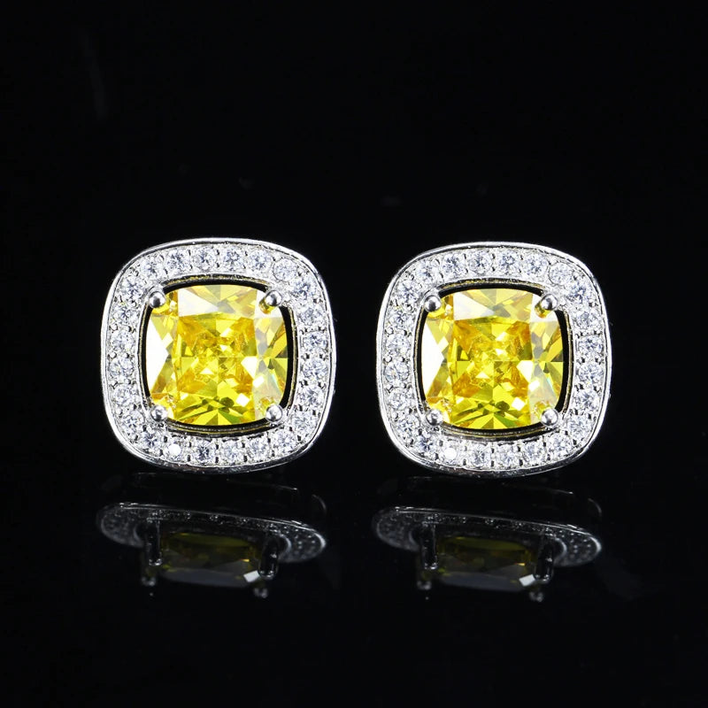 8 Color Options High Quality Square Shaped Cubic Zircon Stone Pink Crystal Fashion Stud Earrings for Women Daily Wear Jewelry