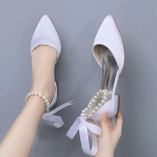 High Quality  Woman Shoes Pointed Female Pearl Shoes Office Ladies Pump Flat Shoes for Women