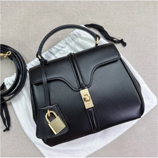 Premium Feel Women's Genuine Leather Tote Bag Vintage Dress Rock Style One Shoulder Crossbody Lock Button Handheld for Summer