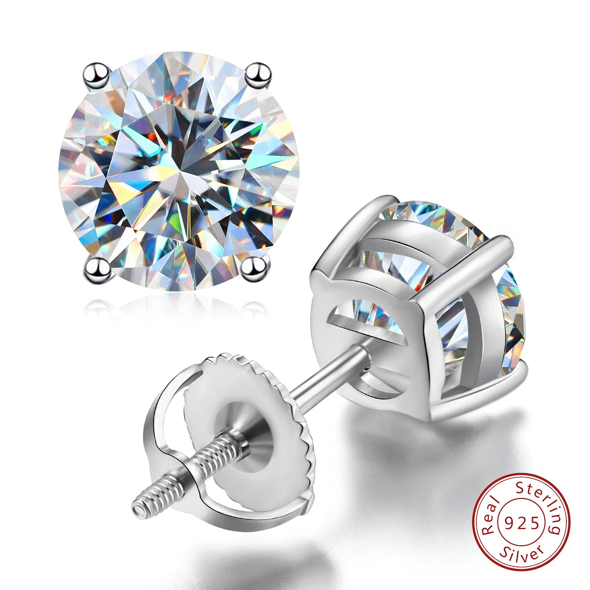 925 Sterling Silver GRA Certified Screw Back 0.5 1 2 Ct Carat Diamond Moissanite Stud Earring Men Women Engagement Fine Jewelry