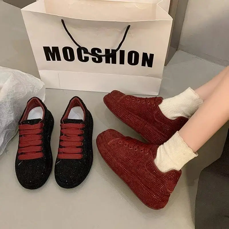 2025 Sparkling Rhinestone Sneakers with Platform Sole Trendy Sporty Elegance Footwear for Women Evening Wear