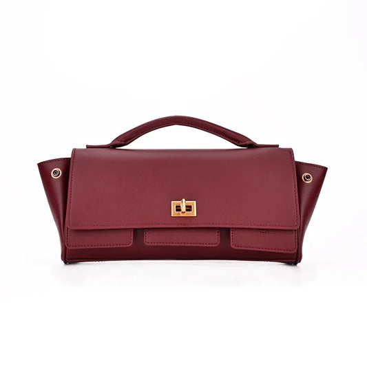 Vintage Style Messenger Bags Genuine Leather Bags Women Handbag Luxury Shoulder Handbag Dark Red Shoulder Bag