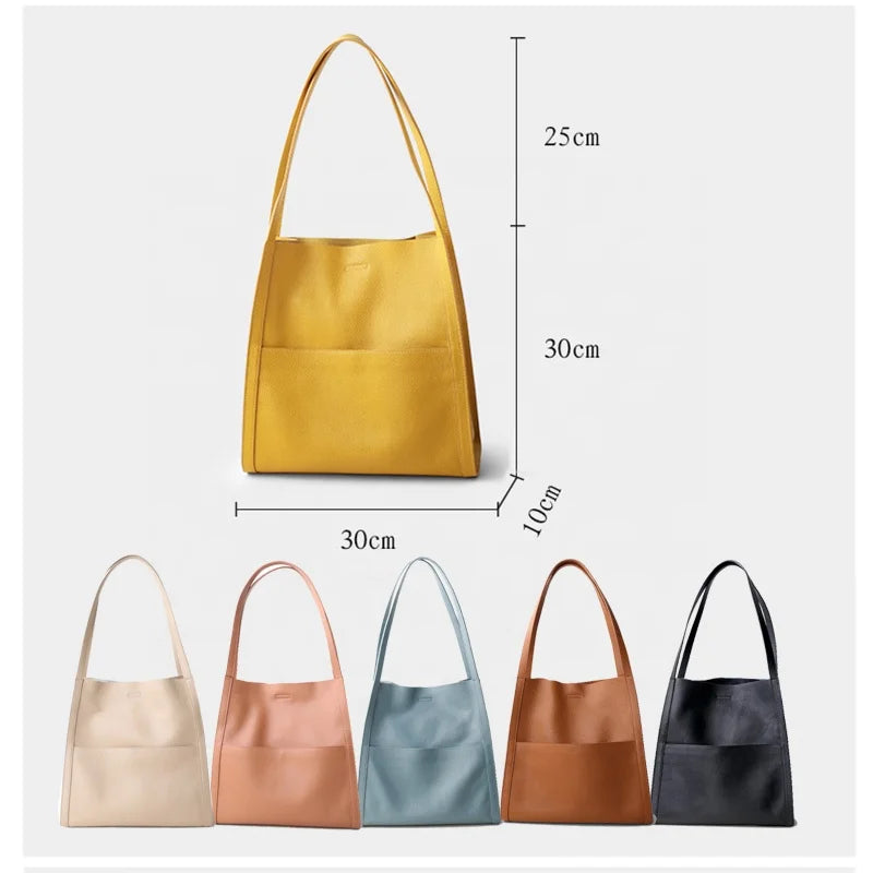 Luxury Genuine Leather Handbag Full Grain Fashion Lady Tote Women Shoulder Underarm Bag for Female Laptop Cowhide