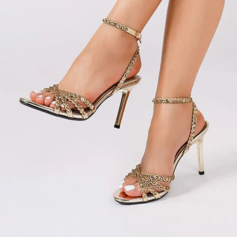 Trendy Comfortable Sole Sandals 2026 New Arrival Shoes Woman Gold Heels for Women