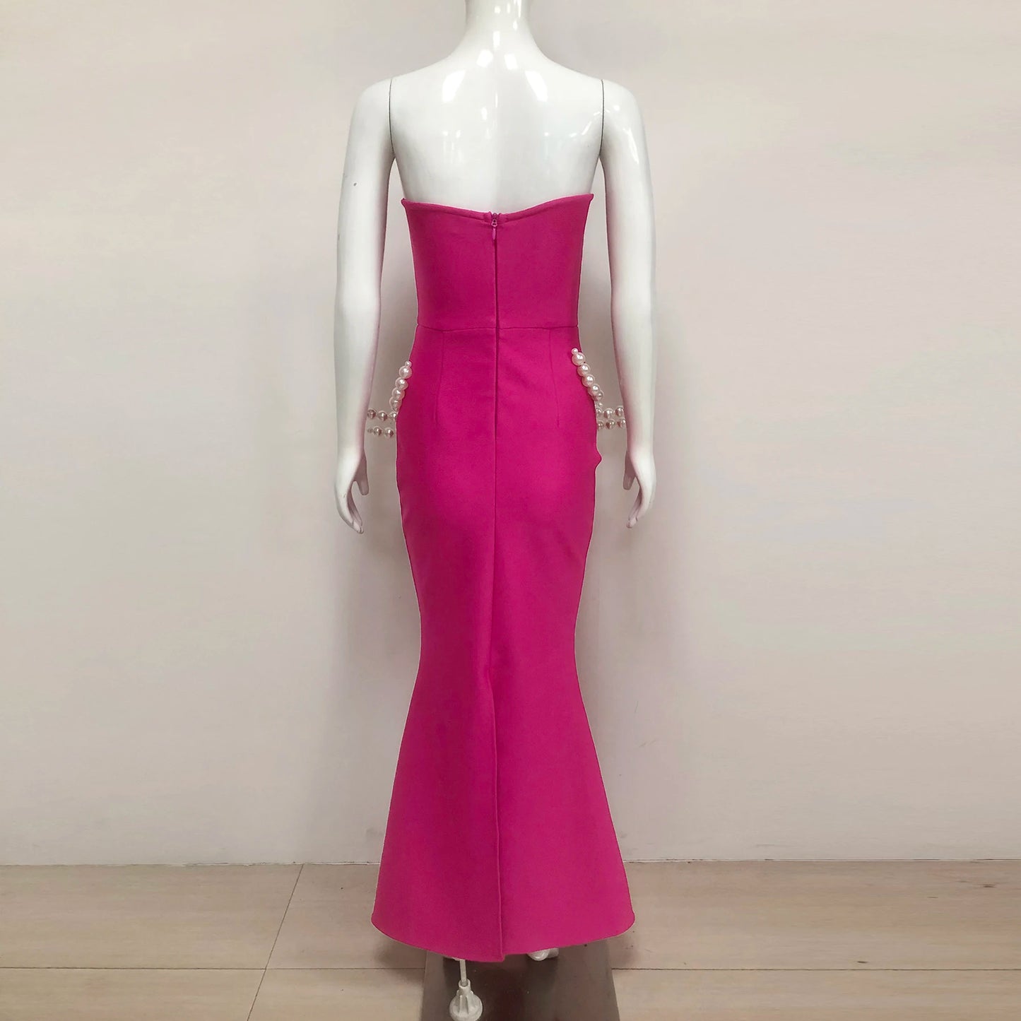 Sexy Red Wedding Party Dress Pearl Beading Strapless Bodycon Prom Gown Formal Luxury Evening Dresses With Pearls