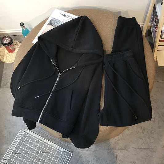 New Hooded Sweatshirt with Thick Velvet and Loose, Casual, Fashionable and Versatile Two Piece Jacket