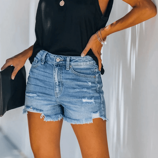 Women's Summer Shorts Washed Cotton Temperament Casual Ordinary Light-colored Straight-leg Pants Mid-waist Denim Jeans