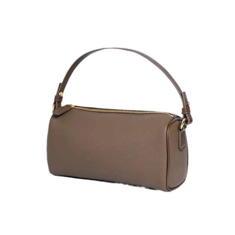 Women's Top-Grain Cowhide Genuine Leather Hand-held Crossbody Bag Elegant Underarm Style Chains Decoration New Trendy Versatile