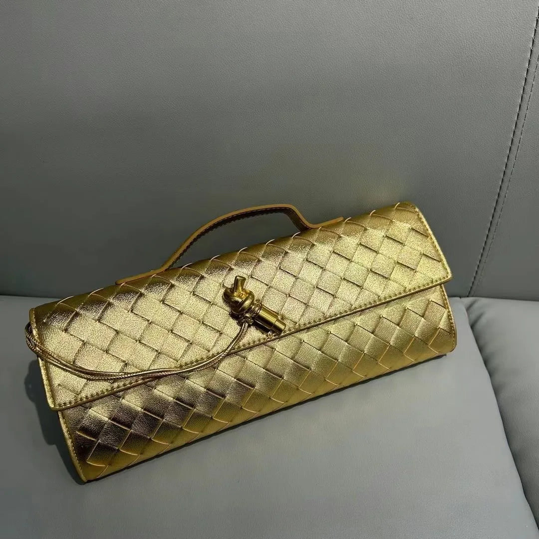 2025 New Elegant Woven Evening Bag Cowhide Advanced Horizontal Handbag Shoulder Messenger Tote Handbag for Women