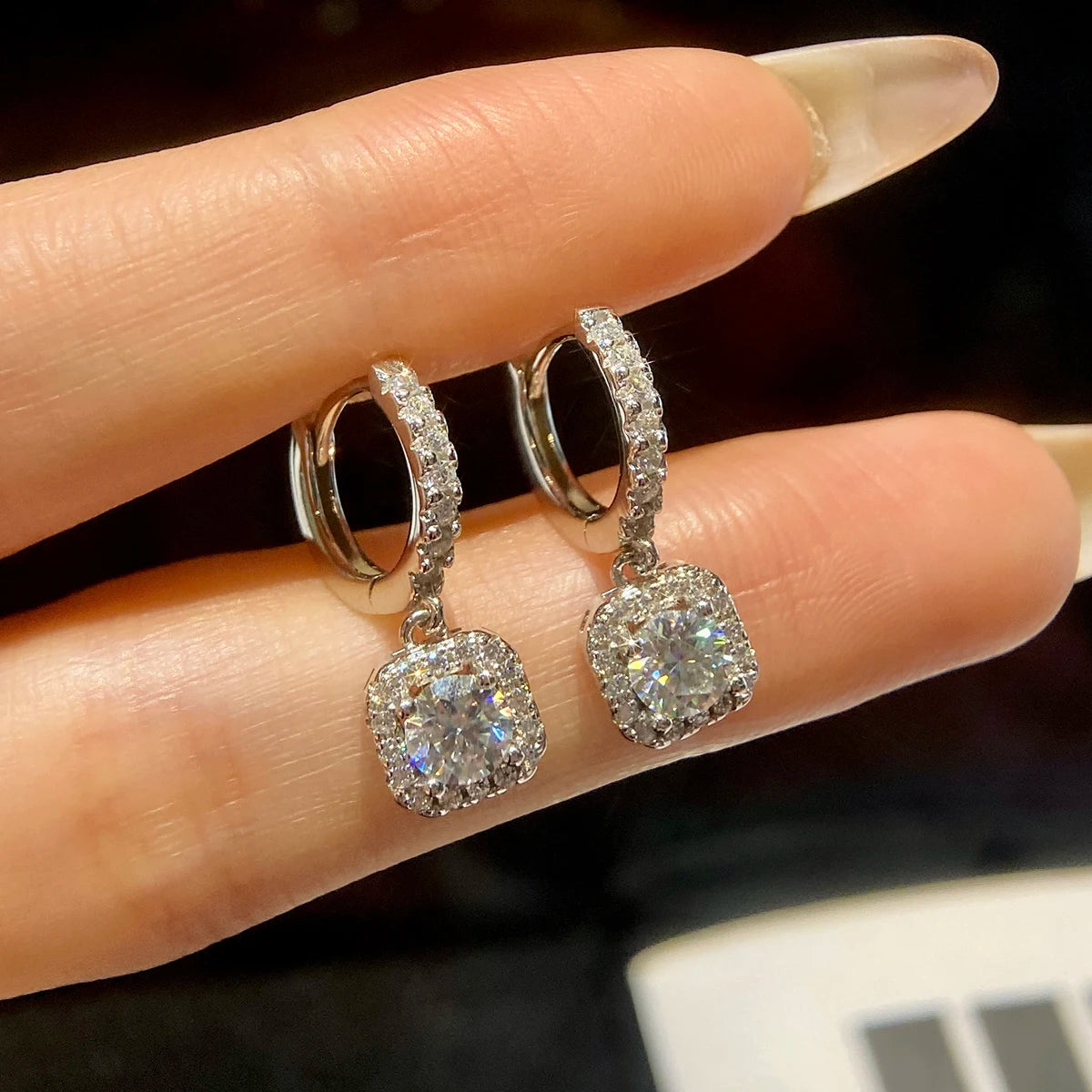 925 Sterling Silver GRA  0.5 CT Lab Diamond Gemstone Moissanite Earring Hoop Dangle Tennis halo Women Engagement Fine Jewelry