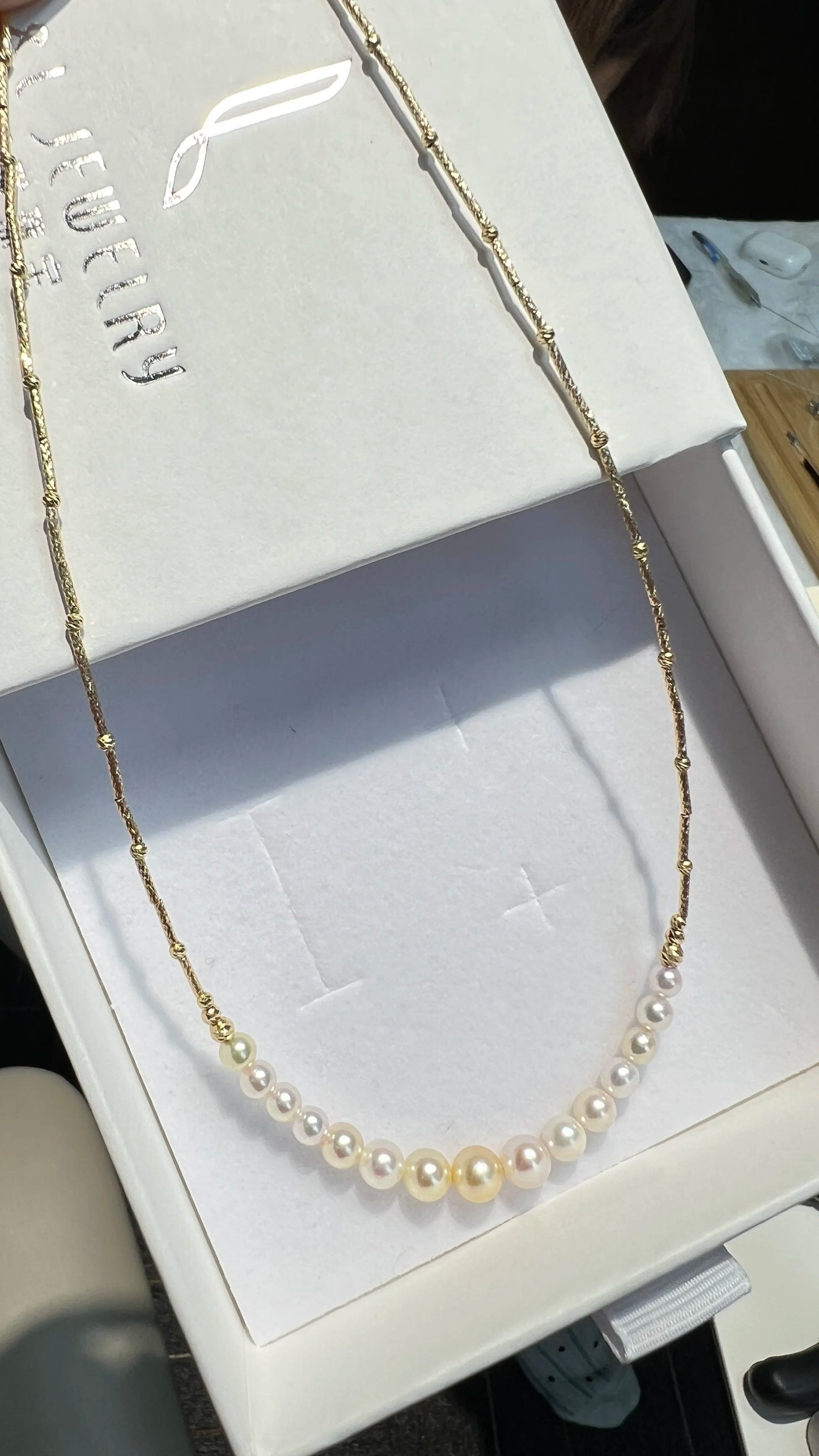 18k Pure Gold Choker Gradient Akoya Seawater Pearl Necklace Princess Golden for Women Custom Pearl Necklace
