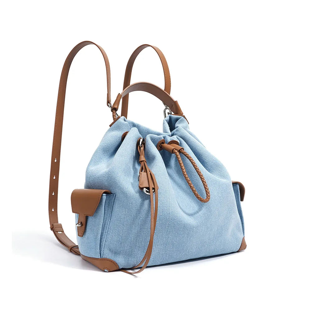 Simple Fashion Genuine Leather Ladies Shoulder Crossbody Bags High Quality Denim Backpack Women's Purses and Handbags