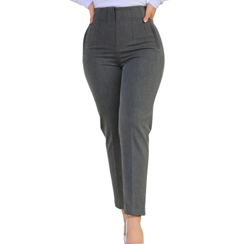 Women's Solid Color High-waisted Casual Pants OL Ladies Pants