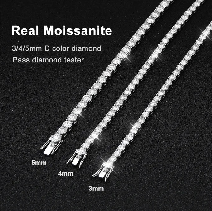925 Silver 3 4 5 mm Iced Out GRA Certified Lab Grown Diamond Moissanite Bracelet Tennis Chain Men Women Fine Jewelry