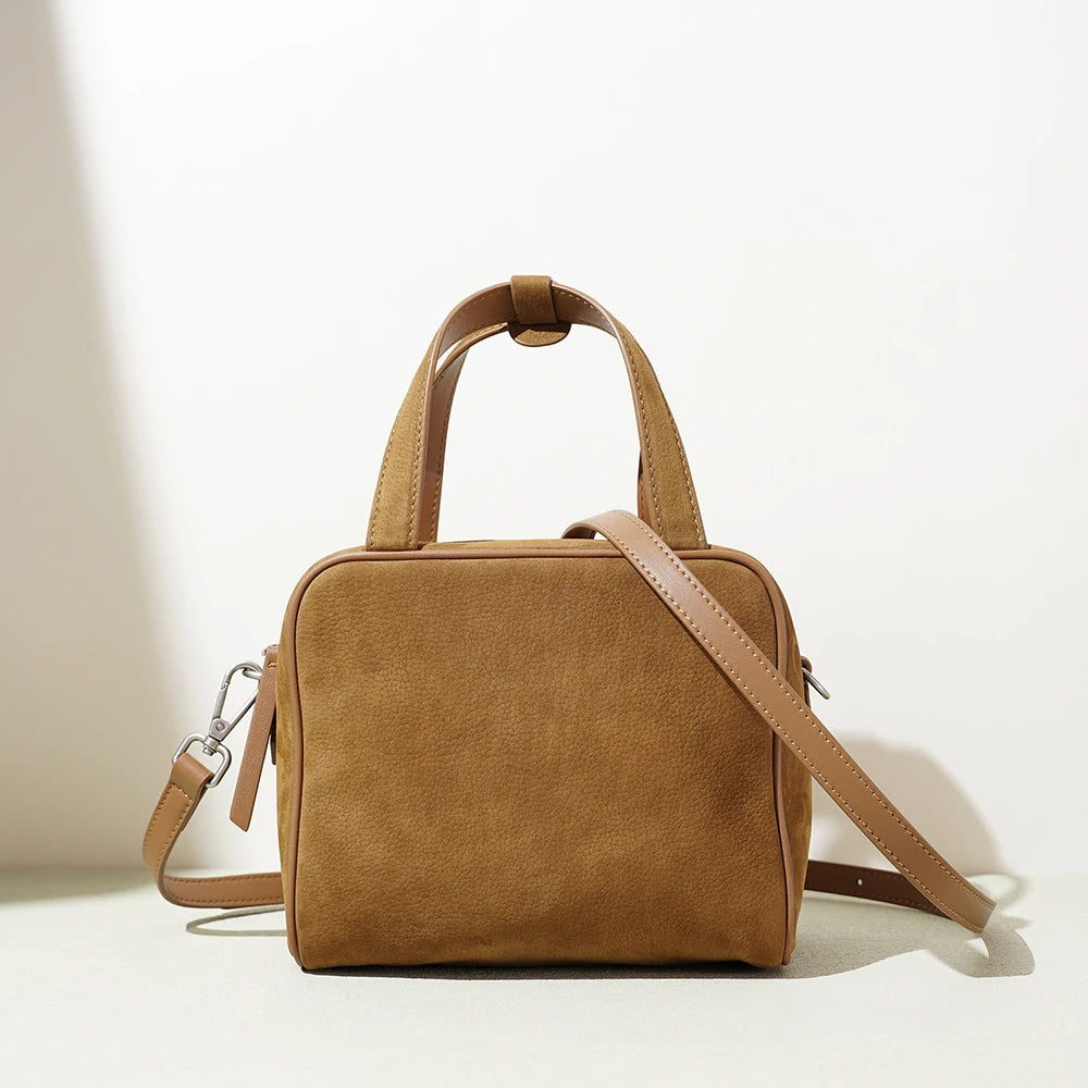 Advanced Suede Brown Bag Real Frosted Cowhide Genuine Leather Tote Shoulder Bag for Women Autumn Winter New Collection