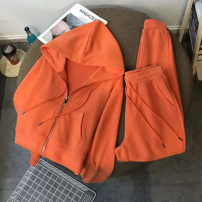 New Hooded Sweatshirt with Thick Velvet and Loose, Casual, Fashionable and Versatile Two Piece Jacket