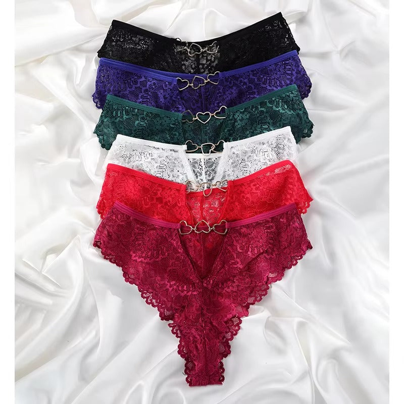 Women Hollow Out Underwear Women Panties Heart Accessory High Waist Sexy Secret Lace G-string Thong Brief Seamless Panty