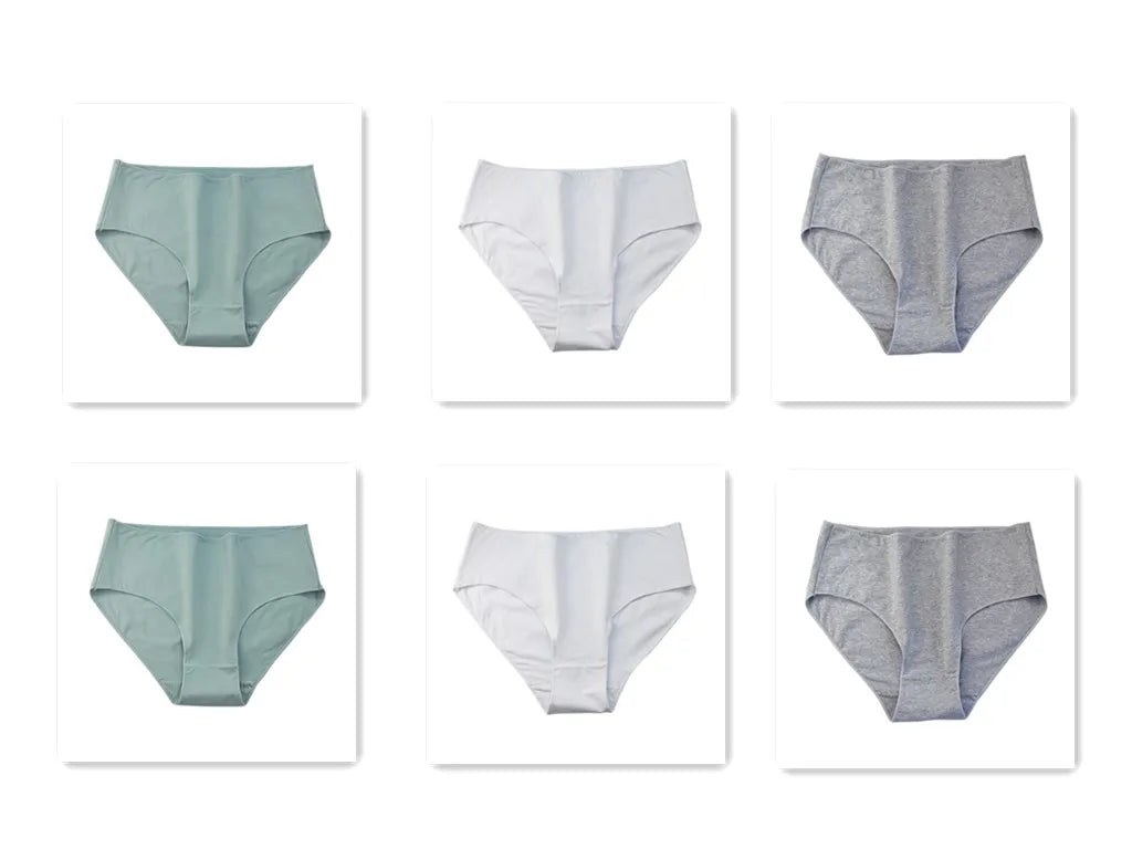 6Pcs/Set Cotton Panties Women High Waist Briefs Breathable Seamless Underwear Solid Color Soft Panty M-2XL Underpants Intimates